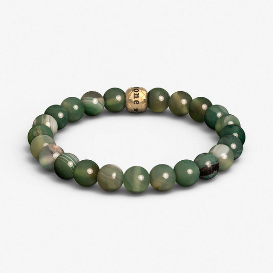 Banded Green Agate & Sterling Silver Bracelet (8mm)