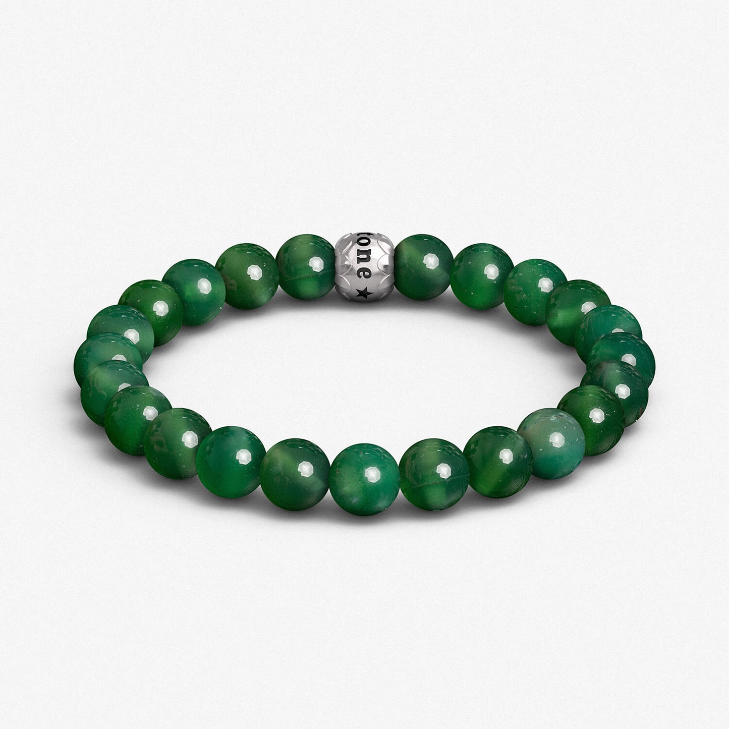 Green Agate & Sterling Silver Bracelet (8mm)