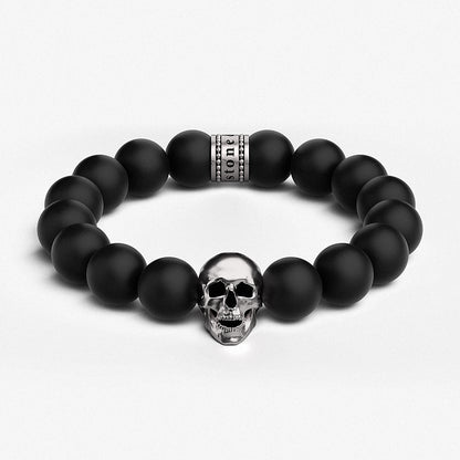 Black Onyx & 925 Sterling Silver / Skull Beaded Bracelet