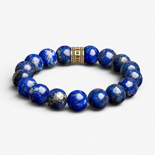 12mm Lapis Lazuli & 925 Sterling Silver / Beaded Bracelet