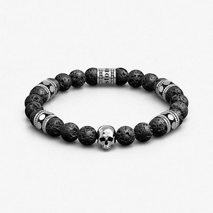 8mm Lava & 925 Sterling Silver / Bracelet "Skull Totem"