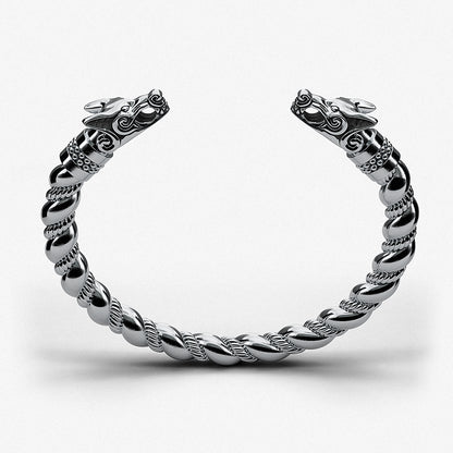 "Viking Wolf Band" Cuff Bracelet / 925 Sterling Silver