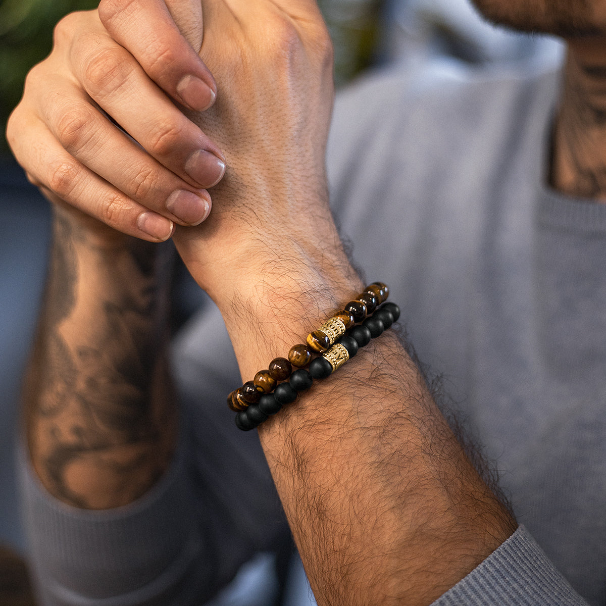 8mm Tiger s Eye 925 Sterling Silver Beaded Bracelet