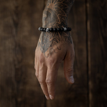 8mm Matte Black Onyx & 925 Sterling Silver / Bracelet "Hangman"