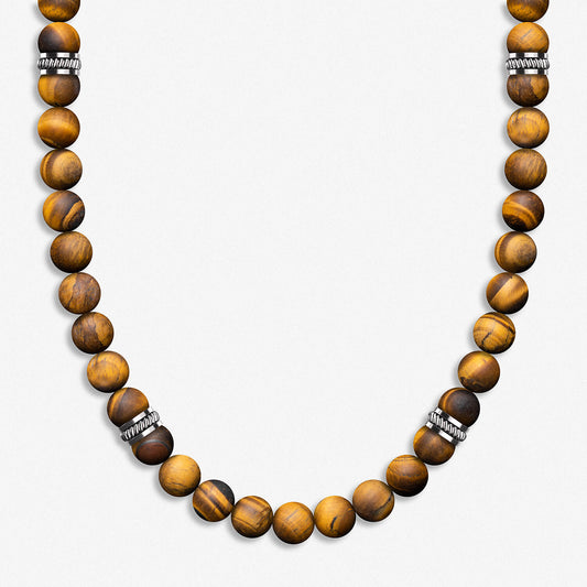 Beaded Necklace / 925 Sterling Silver & Matte Tiger's Eye