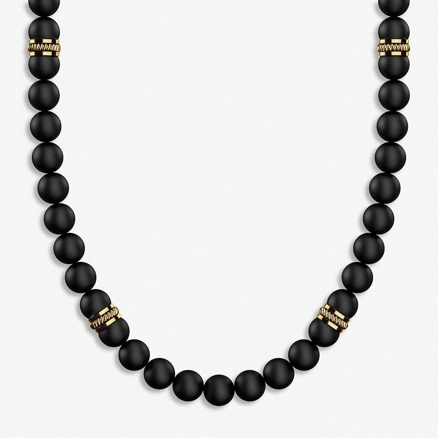 Beaded Necklace / 925 Sterling Silver & Matte Onyx