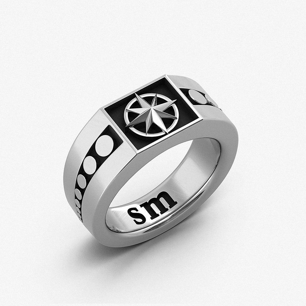 Signet Ring "Rose of Winds" / 925 Sterling Silver